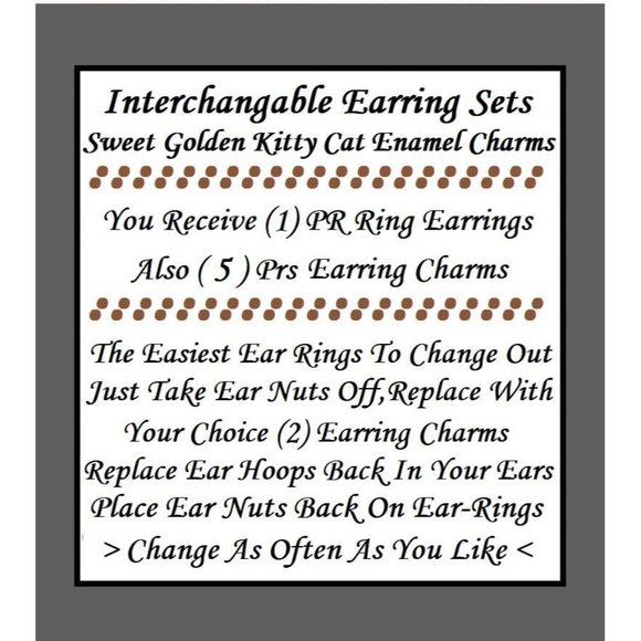 NEW Kitty Cat Interchangeable Charm Earrings 5 Pairs In 1 Set Stainless Steel - Picture 6 of 6